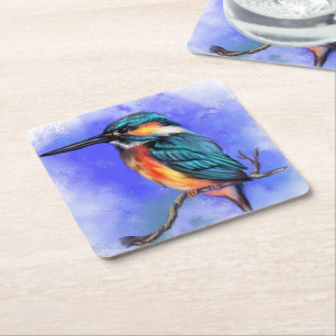 Vackert Kingfisher Papper Underlägg Kvadrat
