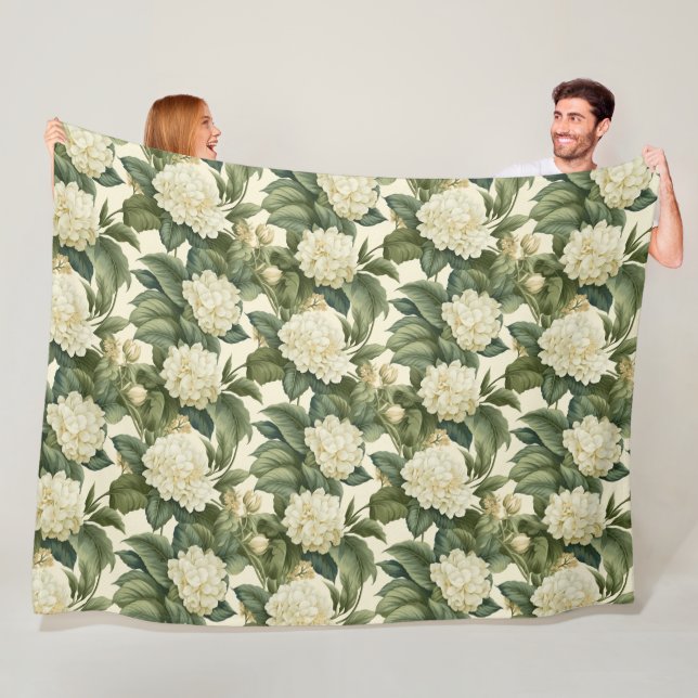 Vackert klassiskt vitt blommönster fleecefilt (På plats)