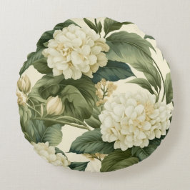Vackert klassiskt vitt blommönster rund kudde
