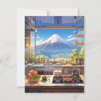 Vackert köks med Fuji-berget Julkort