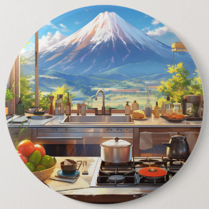 Vackert köks med Fuji-berget Knapp