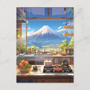 Vackert köks med Fuji-berget Vykort