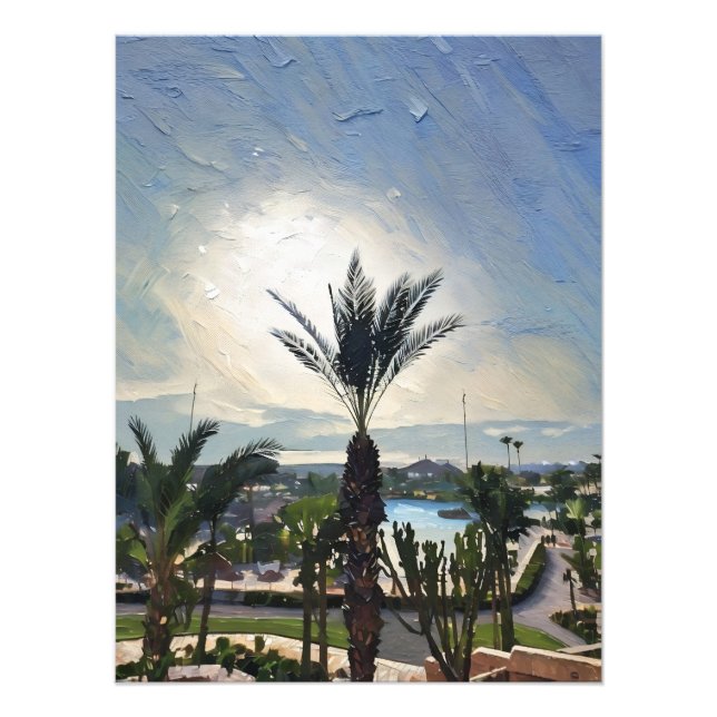 Vackert kustlandskap med Handflatan Träd Fototryck (Framsidan)