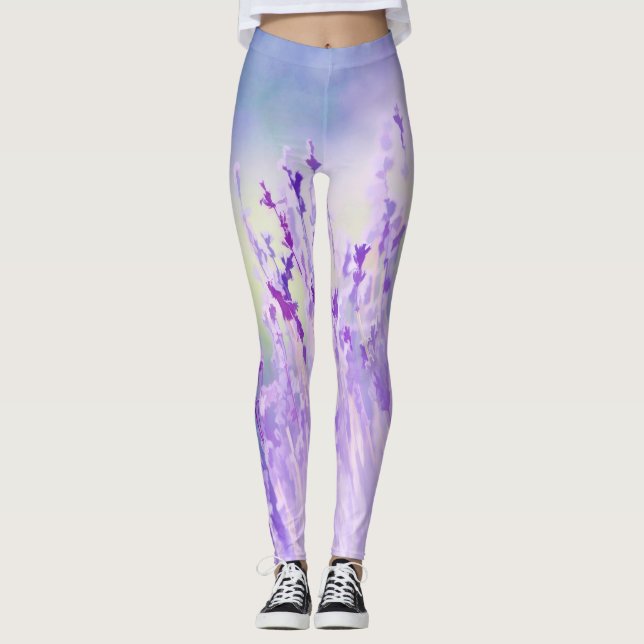 Vackert Lavender Flower Fält eller Lila av ängar Leggings (Framsida)