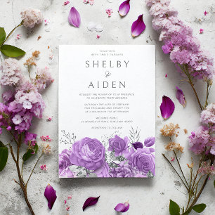 Vackert Lavender Violet Lila Blommigt Bröllop Inbjudningar