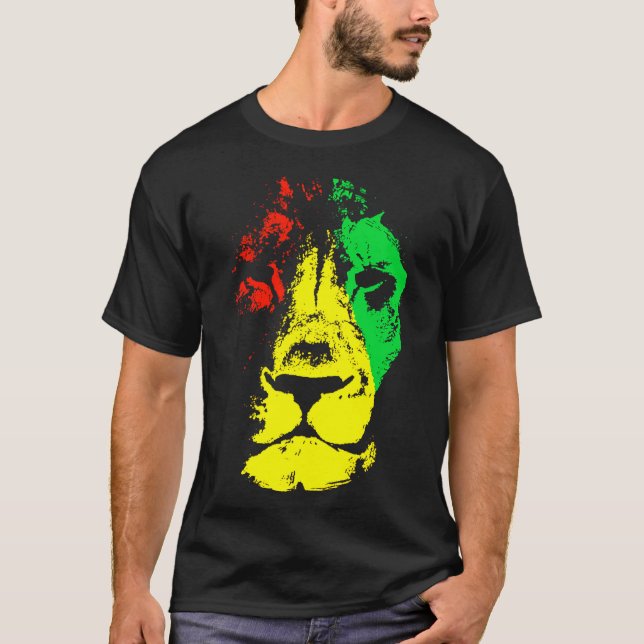 Vackert Lejona Ansikte Rasta Färg Stil T Shirt (Framsida)