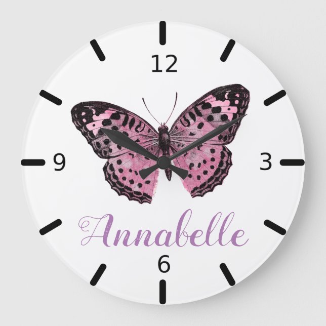 Vackert Lila Butterfly Stor Klocka (Framsida)