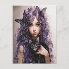 Vackert Lila Fairy Butterflies Black Cat Vykort