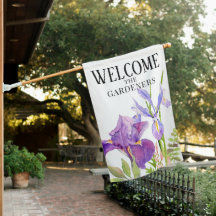 Vackert Lila Iris Flowers WELCOME on White