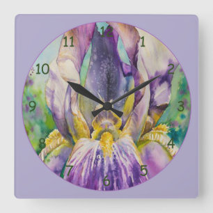 Vackert Lila Iris-nära Fyrkantig Klocka