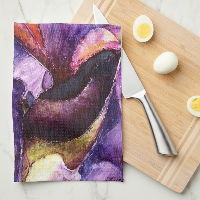 Vackert Lila Iris Painting Kitchen Towel Kökshandduk (Vikt i Fjärdedel)