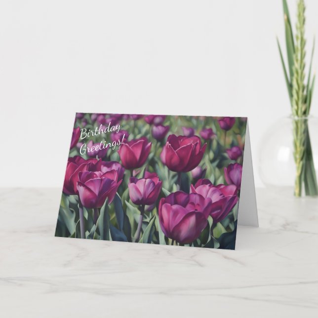 Vackert Lila Tulip Flowers Birthday Card Kort (Framsida)