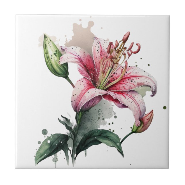 Vackert Lily Vintage Botaniskt keramiskt Tile Kakelplatta (Framsidan)