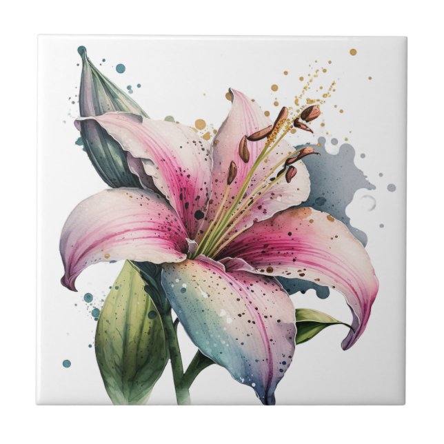Vackert Lily Vintage Botaniskt keramiskt Tile Kakelplatta (Framsidan)