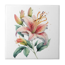 Vackert Lily Vintage Botaniskt keramiskt Tile