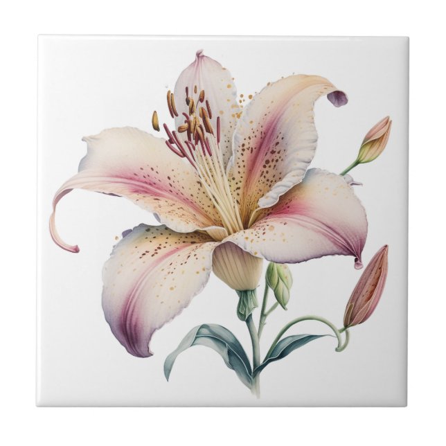 Vackert Lily Vintage Botaniskt keramiskt Tile Kakelplatta (Framsidan)