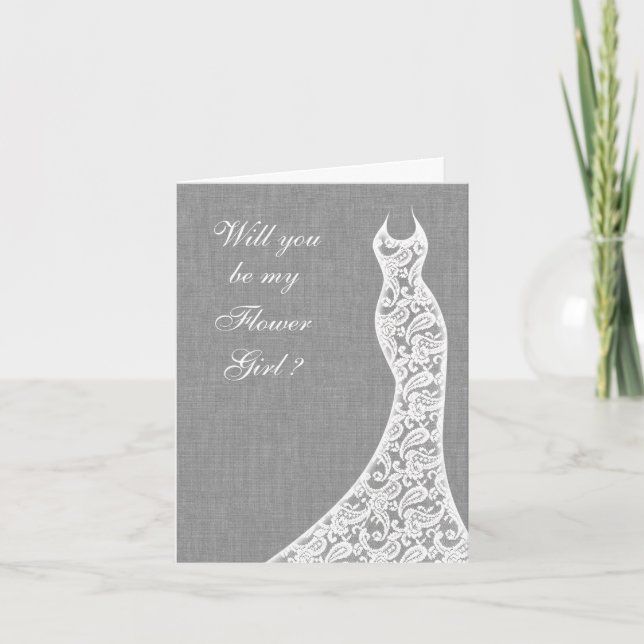 Vackert Linen.. Kommer du att bli mitt Flower Girl Inbjudan (Framsida)