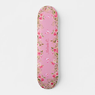 Vackert ljust rosa & rosa rosor & rosa fjärilar mini skateboard bräda 18,5 cm