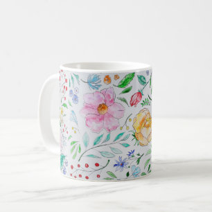 Vackert Ljust Vattenfärg Blommor och Knoppar Mönst Kaffemugg