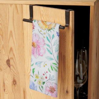 Vackert Ljust Vattenfärg Blommor och Knoppar Mönst Kökshandduk