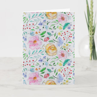 Vackert Ljust Vattenfärg Blommor och Knoppar Mönst Kort