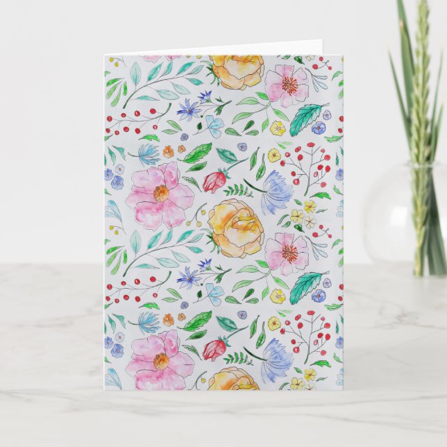 Vackert Ljust Vattenfärg Blommor och Knoppar Mönst Kort (Framsida)