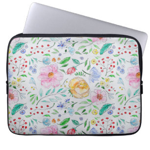 Vackert Ljust Vattenfärg Blommor och Knoppar Mönst Laptop Fodral