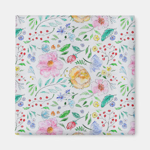 Vackert Ljust Vattenfärg Blommor och Knoppar Mönst Magnet