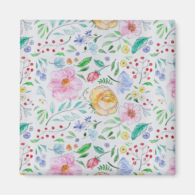 Vackert Ljust Vattenfärg Blommor och Knoppar Mönst Magnet (Framsidan)