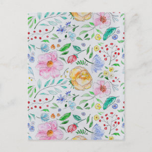 Vackert Ljust Vattenfärg Blommor och Knoppar Mönst Vykort