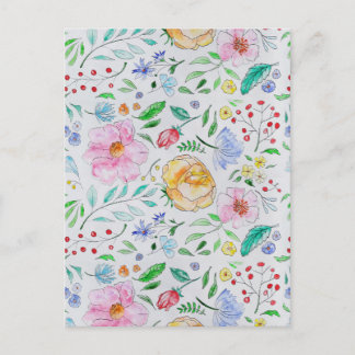 Vackert Ljust Vattenfärg Blommor och Knoppar Mönst Vykort