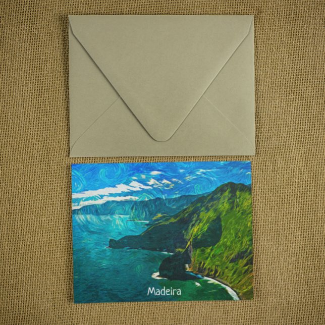Vackert Madeiras oljefärg Vykort (beautiful madeira coastal view postcard)