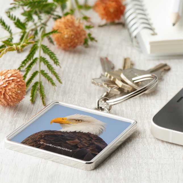 Vackert Majestic Örn i Träd Fyrkantig Silverfärgad Nyckelring (Sidan)