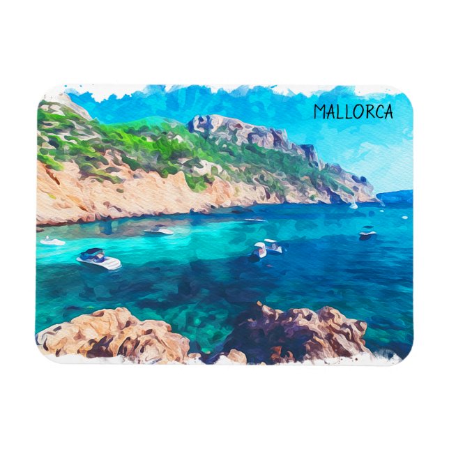Vackert Mallorca Watercolor Spanien Magnet (Horisontell)