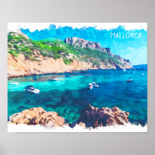 Vackert Mallorca Watercolor Spanien Poster