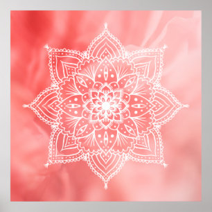 Vackert Mandala på rosans bakgrund Poster