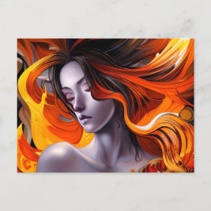 Vackert Manga Anime Woman med Long Hair Vykort
