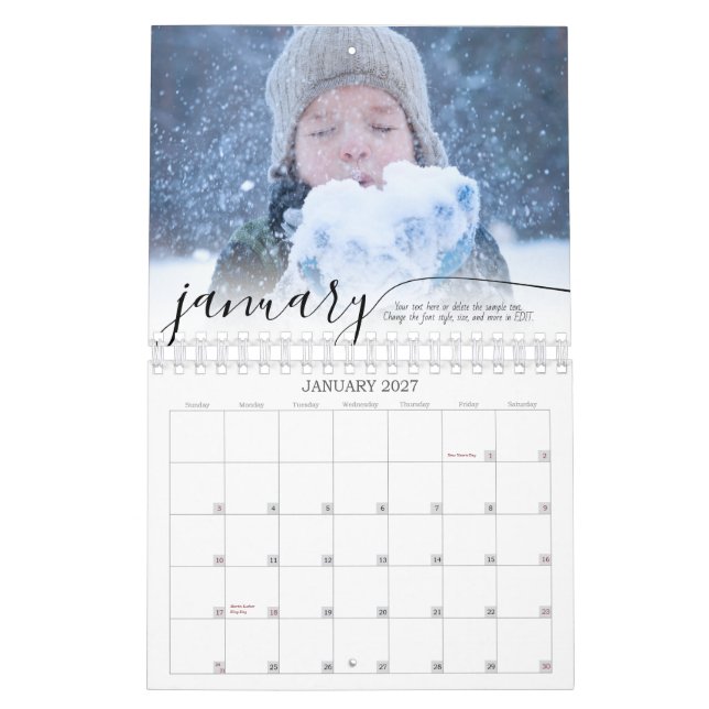 Vackert manus En bild per månad Kalender (Jan 2027)