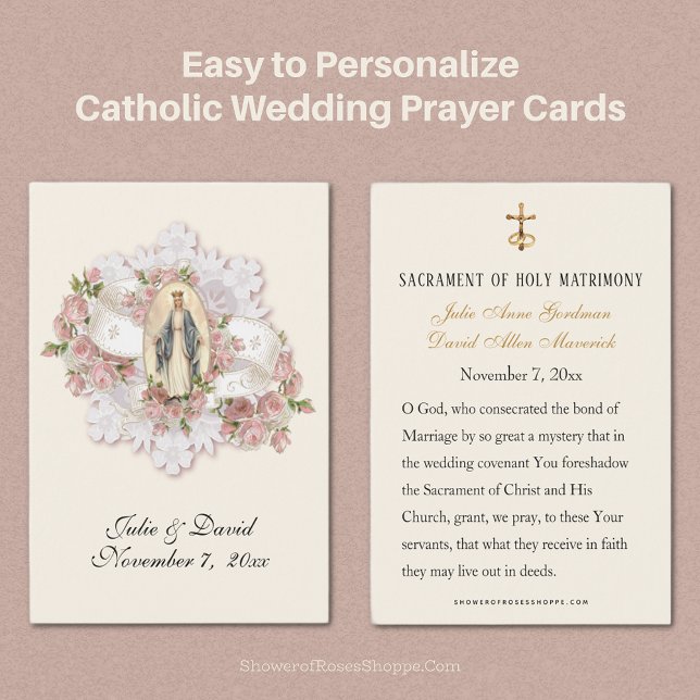 Vackert Maria Katolsk Bröllopspresentkort  Visitkort (Uniquely Yours, Our Personalized Wedding Prayer Cards add a lovely touch to your special day! )