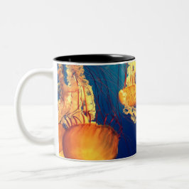 Vackert marinliv: Golden Jellyfish Två-Tonad Mugg