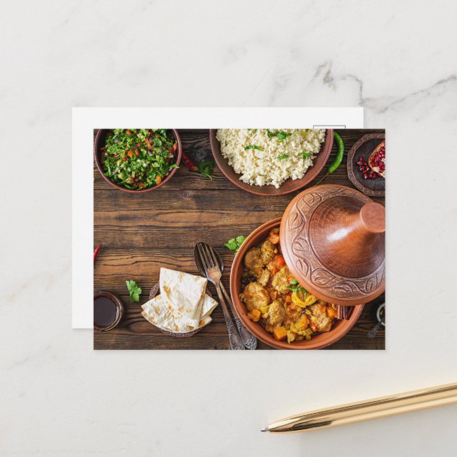 Vackert marockanskt marockanskt livsmedel vykort (Fram/Back In Situ)