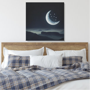 Vackert Midnight Måne och Starry Natt Canvastryck