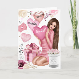 Vackert Mode Girl Grattis på födelsedagen Helgdag  Helgkort