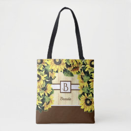 Vackert monogram Solrosblommor Tote Bag Tygkasse