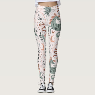 Vackert mönster i rosa och grönt Måne Leggings