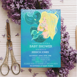 Vackert Mor och Baby Sjöjungfru Shower Inbjudningar