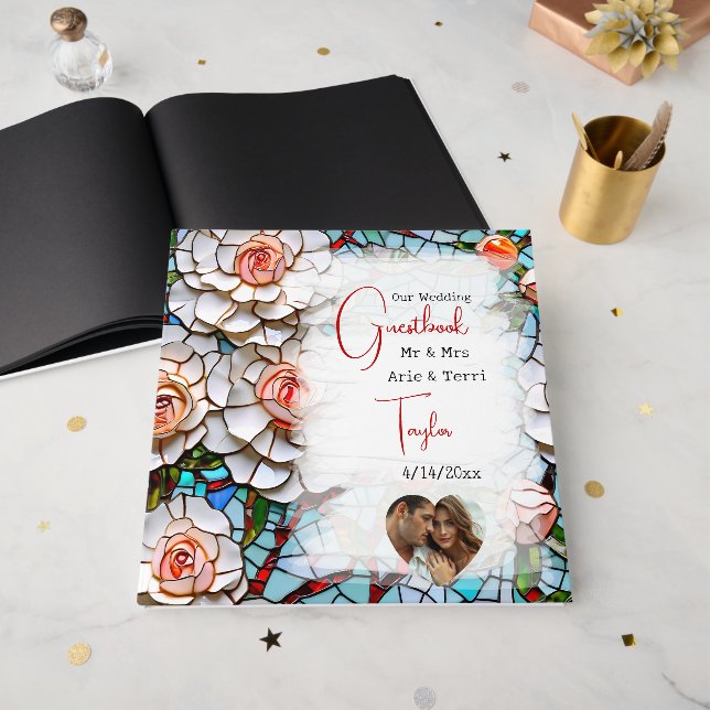 Vackert mosaiskt färgat glas och Tile Bröllop Gästböcker (Framsidan öppen)