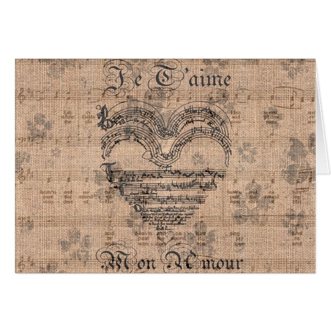 Vackert musik noter hjärta hälsningskort (Framsidan Horizontal)