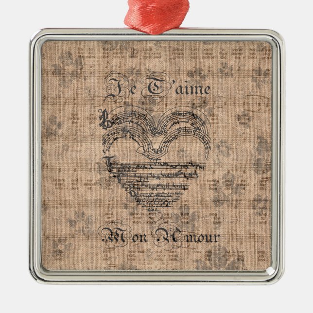 Vackert musik noter hjärta julgransprydnad metall (Framsidan)