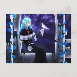 Vackert mysteriskt Anime Girl med duva Vykort